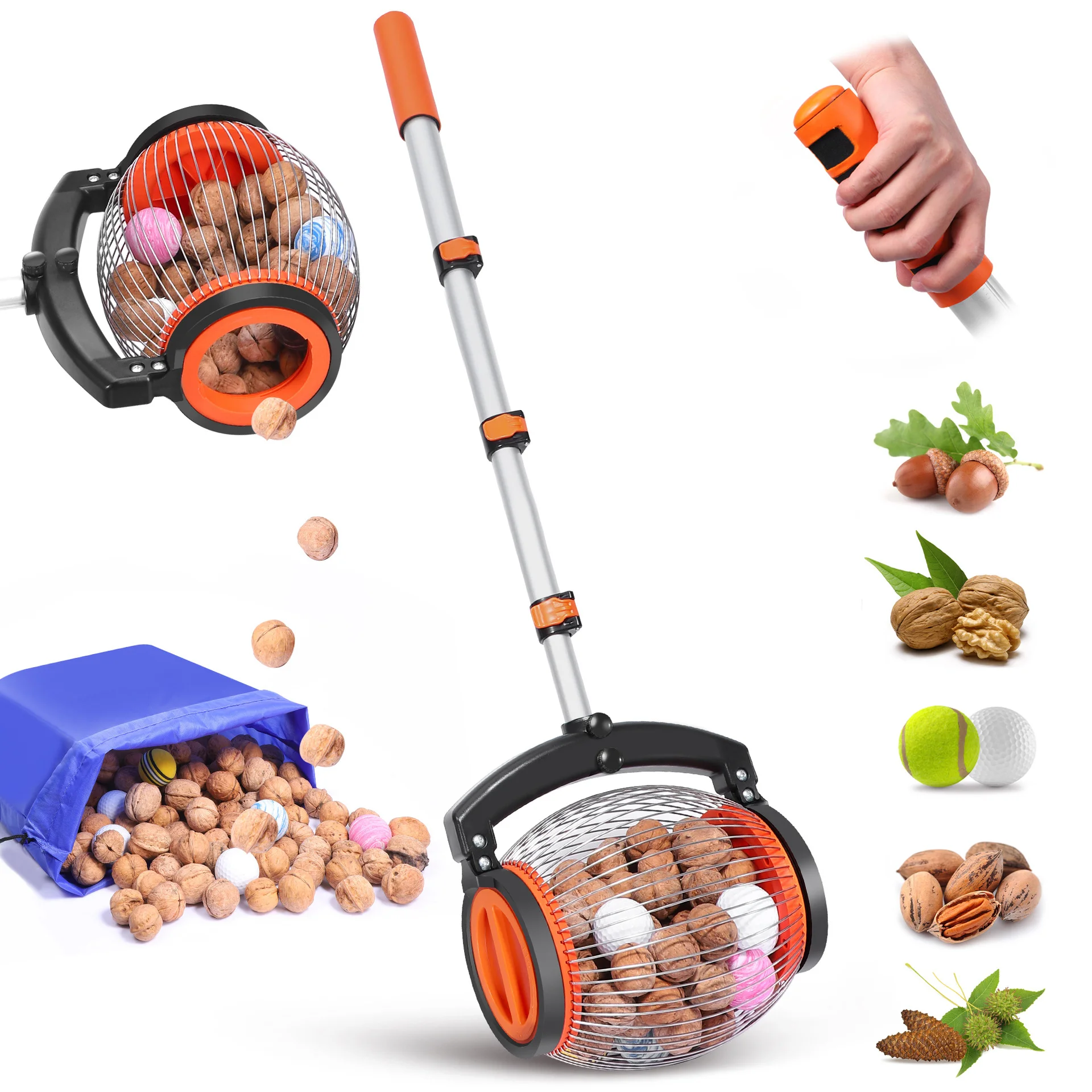 

Nut Gatherer Large Cage Walnut Picker Upper Roller Nut Collector with 2 Dumping Methods for Pinecones Sweet Gumballs Golf Balls