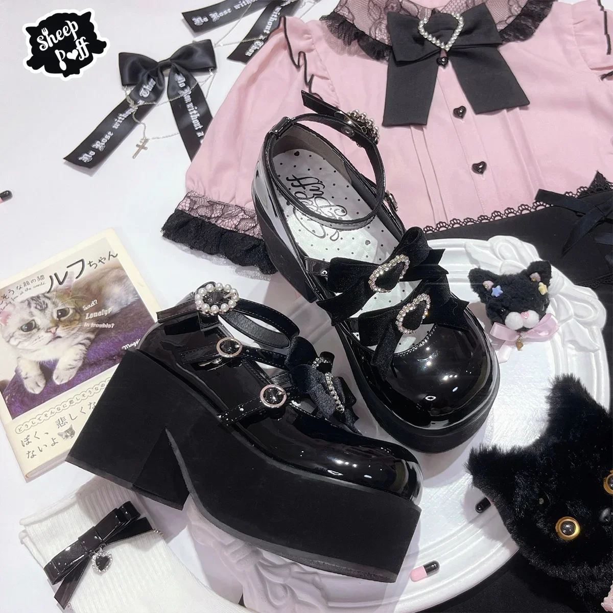 Japanese Mine Style Sweet Ankle-strap Buckle Leather Platform Women's Round Head Mary Jane Shoes Platform Pumps Muffin Shoes