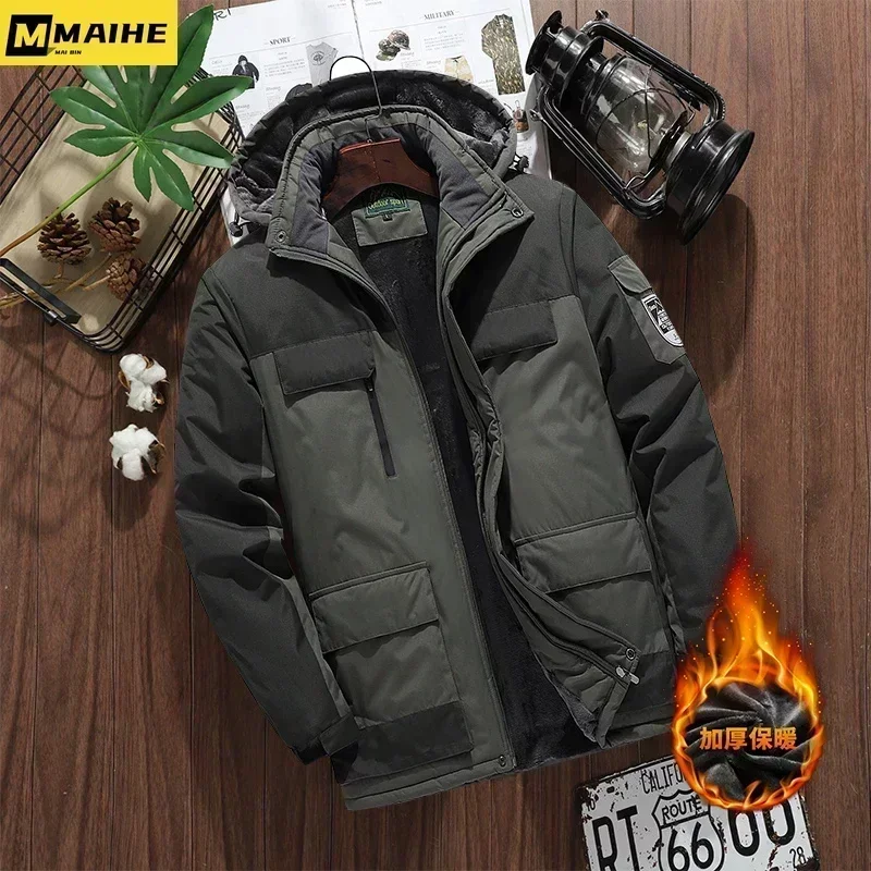 Parka invernale impermeabile da uomo sportivo all'aperto caldo e spesso foderato in pile giacca con cappuccio staccabile Plus Size 9XL cappotto a prova di freddo da sci