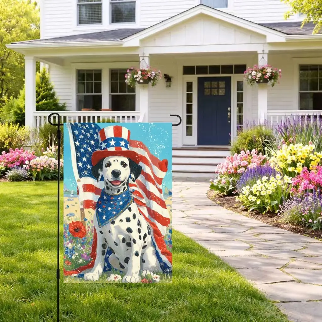 4th of July Dalmatian Garden Flag Welcome Small Yard Flag 12x18 Inch Double Sided Patriotic Dog Decor Outdoor Seasonal Decor yyi
