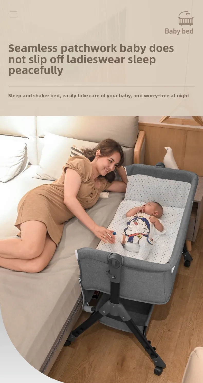Baby Bed Baby Crib with Storage Basket Baby Rocking Crib for Soothing Sleep Baby Cradle Lightweight Portable Baby Rocking Bed Combined into A Large Bed with Mosquito Net and Wheels Newborn Essentials Baby Rocker Triangular Stand Stable Baby Rocking Crib