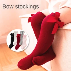 Baby Socks Newborn Girls Striped High Princess Bow Socks Kids Boy Children Stockings Cotton Non-slip Socks Infant Stuff Clothes