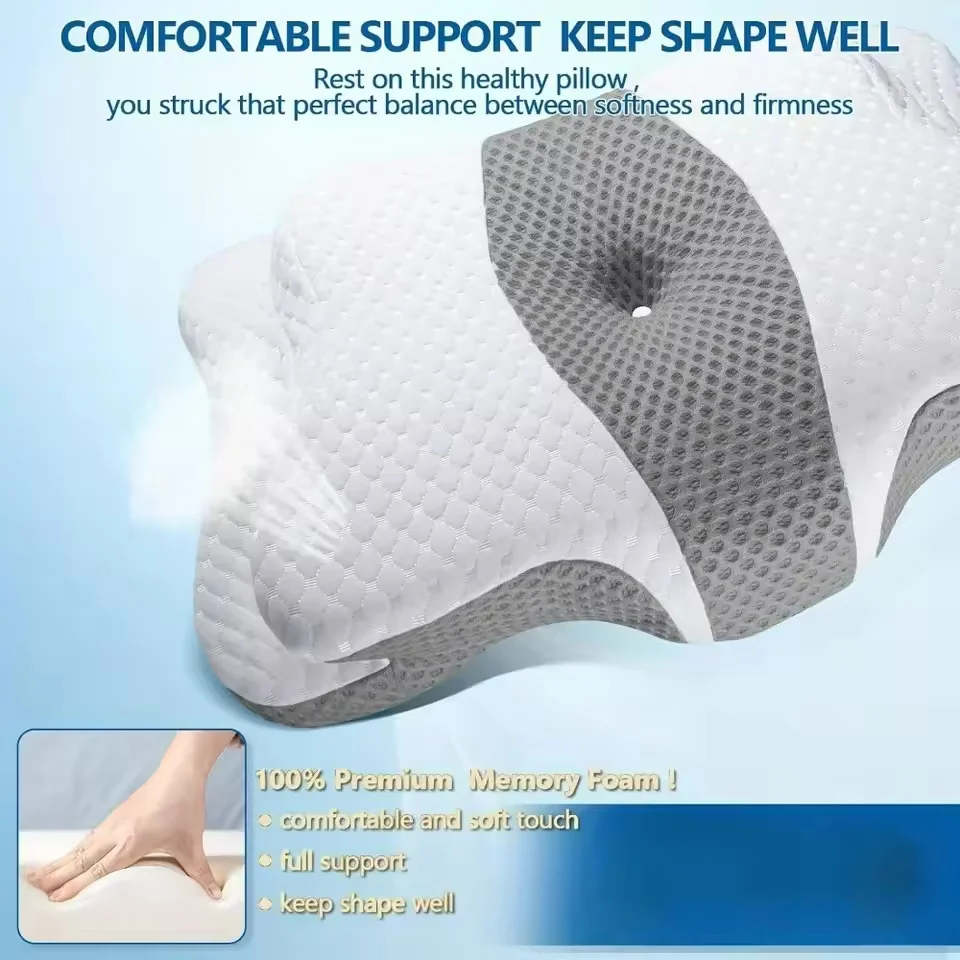Ergonomic Butterfly Memory Neck Pillow 3-Point Support for Head Neck & Shoulders Removable Washable Cover Ideal for Comfort And