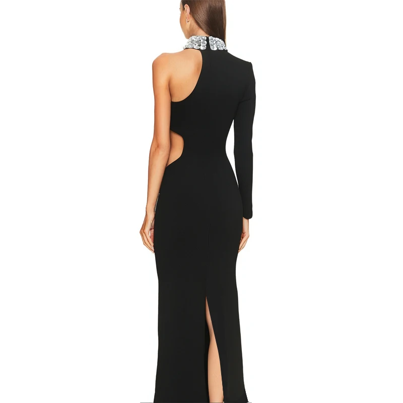 Women's Diamonds Bandage Dress ,One Shoulder ,Long Sleeve ,Cut Out Midi Dresses ,Evening Runway Party Dress ,New Arrival,Fashion