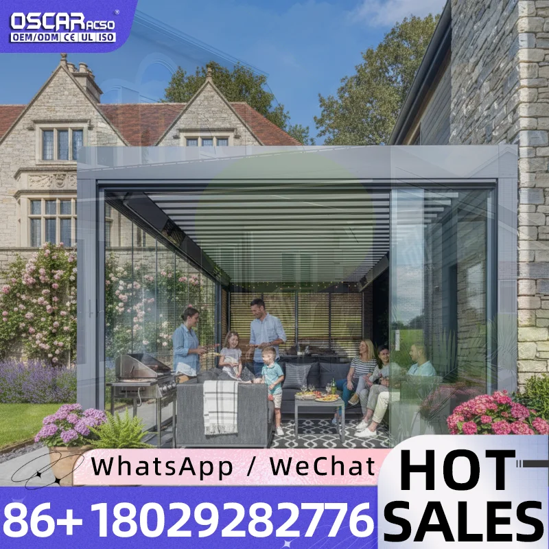 Aluminum Retractable Foldable Louver Roof Awning Canopy Waterproof Outdoor Garden Patio Backyard Modern Bioclimatic pergola