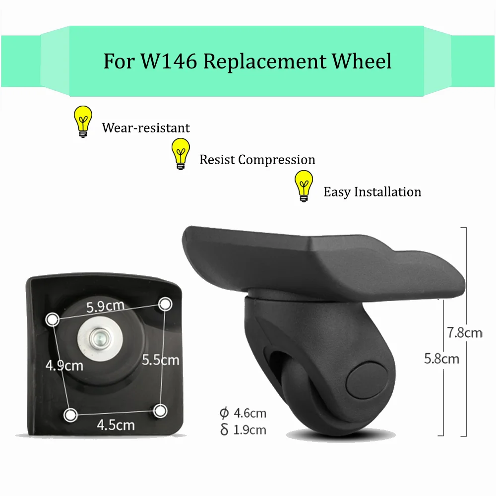 Per W146 Black Wheel Trolley Case ruota di ricambio per la manutenzione dei bagagli puleggia ruote scorrevoli resistenti all'usura