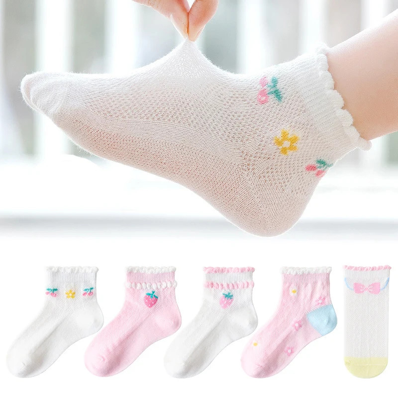 5 Pair/Lot 2023 Summer Children Cotton Socks Cute Cartoon Fashion Mesh For Spring 1-12 Year Kids Teen Student Boy Girl Baby Sock