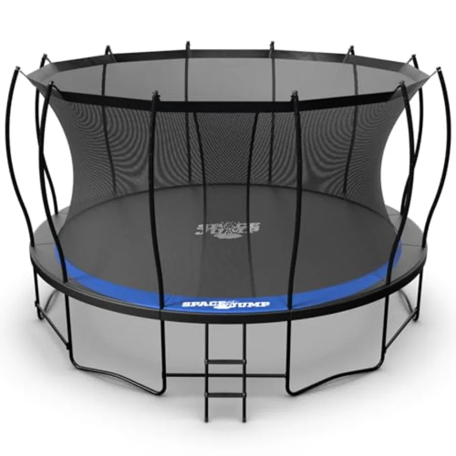

Outdoor round trampoline for backyard use, galvanized steel frame with black UV-resistant polypropylene mat and safety net, ava