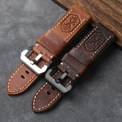 Handmade Genuine Leather Watchband 20 22 24 26MM Vintage Distressed First Layer Cowhide Soft Vintage Bracelet For PAM111 441