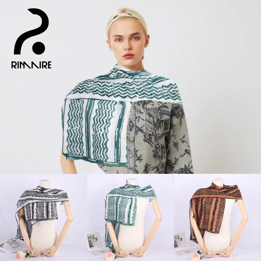 

RIMAIRE Chiffon Lightweight and Breathable Scarf Palestinian Printed Headscarf with Stripes 180*70cm Big Size Hijabs