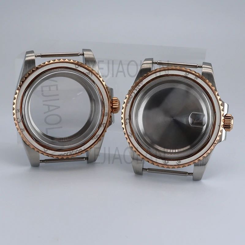 Rose Gold And Silver 40mm Ms. Luxury Sapphire Glas Watch Case Parts For Seiko nh35 nh34 nh36/38 Movement 28 5mm Dial Submariner