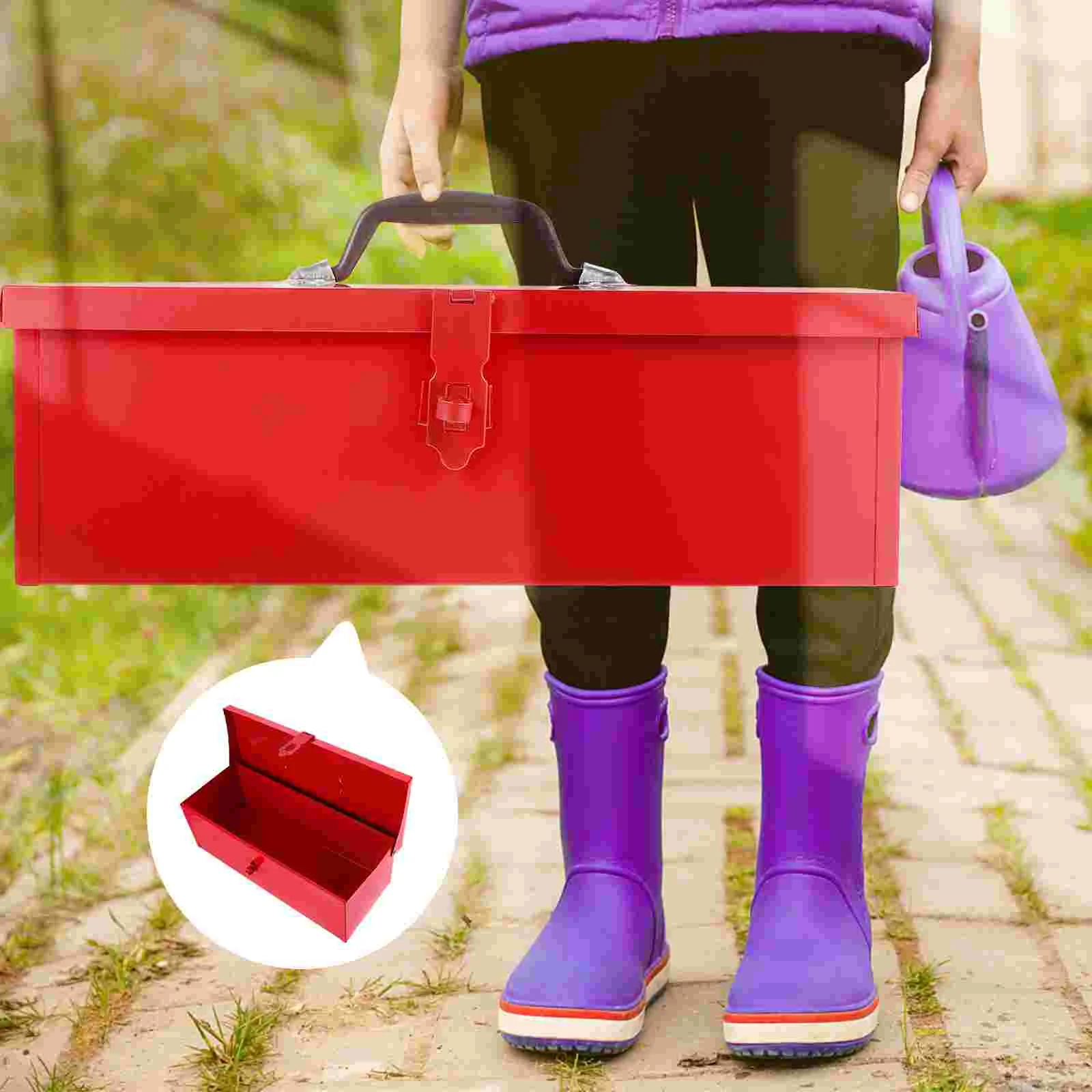 Red Single layer Thickened Iron Toolbox Lightweight Portable Shock resistant Large Capacity Tool Storage Box Household