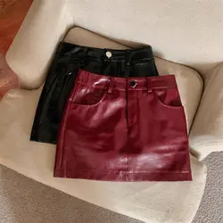2026 Nieuwe sexy rode pu-leren rok dames hoge taille A-vormige rok