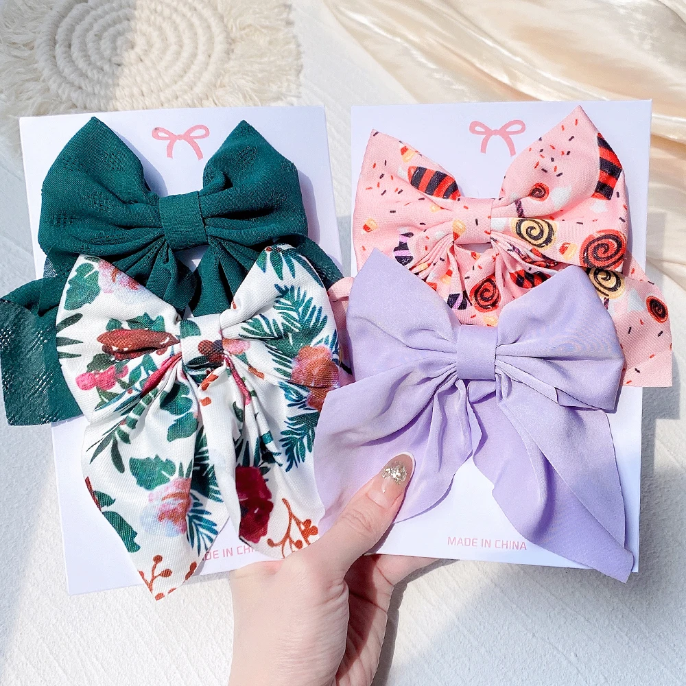 

2Pcs/Set Sweet Floral Print Bowknot Hair Clips For Women Girls Plaid Bows Hairpins Barrettes Headwear Fashion Hair Accessories