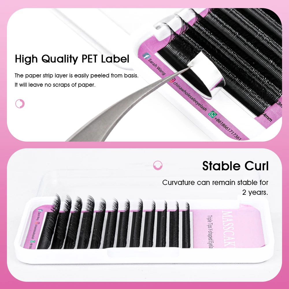 10case/lot MASSCAKU sell 8-15mm & mix length soft russian volume Y lashes individual eyelash extension 0.07  YY shape eyelashes