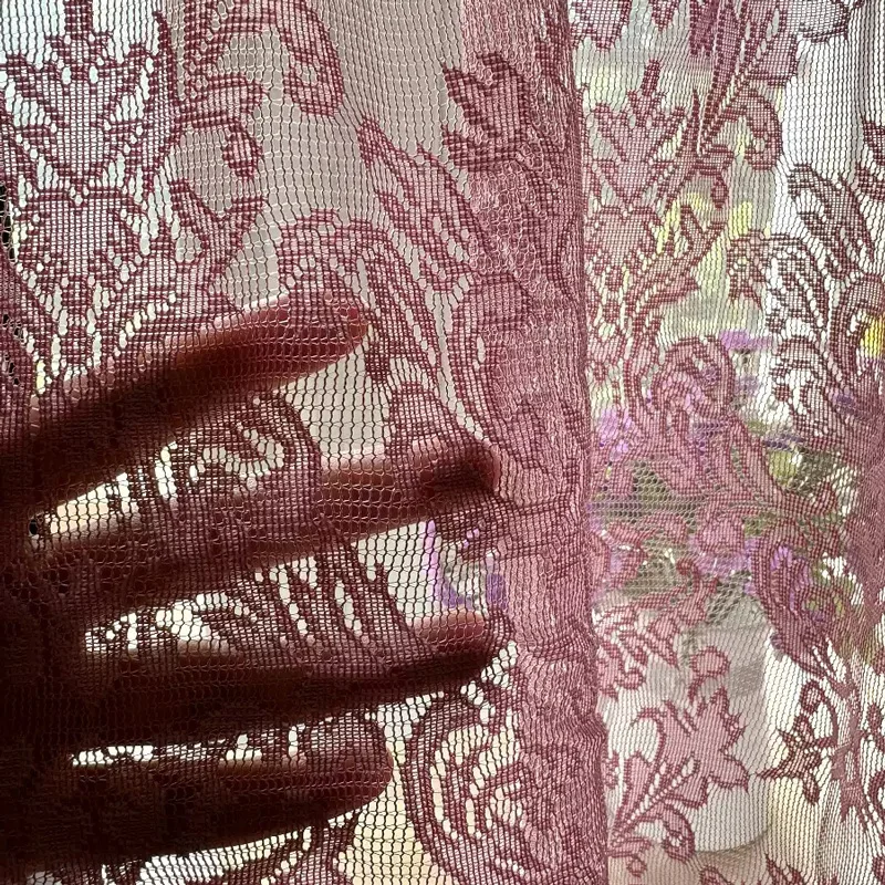 Sheer Pink Curtains for Bedroom Vintage Floral Lace Curtains Light Flitering Short Window Curtain Princess Girls Room Home Decor