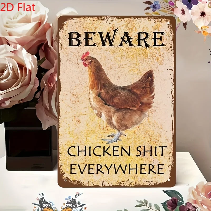 Be Careful Retro Chicken Manure Iron Sheet Wall Sign, Funny Farm Coop Decor for Home Kitchen Outdoor Use, 8x12 Inch, 1pc Garden!