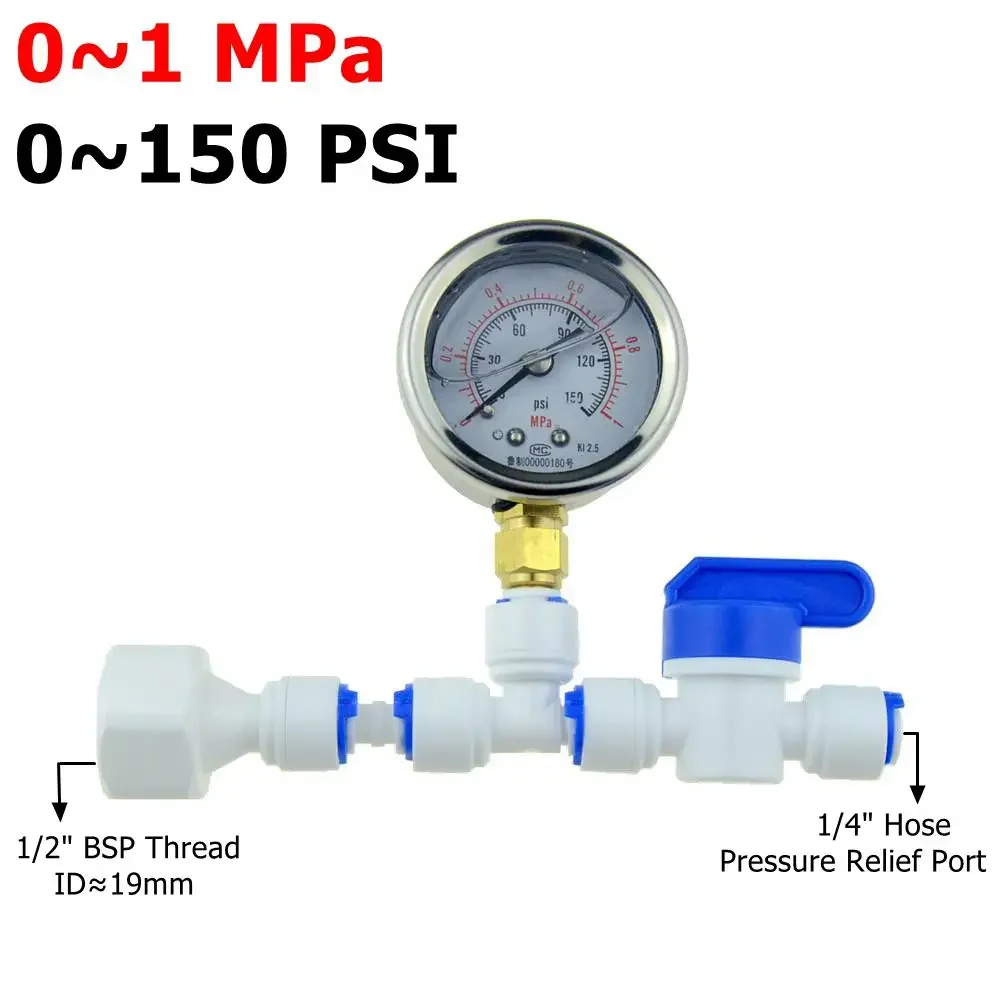 0-1MPa 150 PSI RO Water Pressure Gauge Household Tap Water Purifier Test Pressure Relief Gage Regulator 1/4 Pipe Hose 1/2 Thread