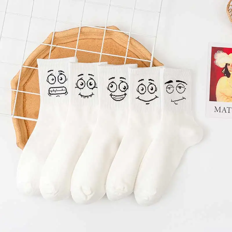 Women White Socks Cotton Cute Funny Socks Anime Kawaii Smiley Harajuku Designer Socks Christmas Family