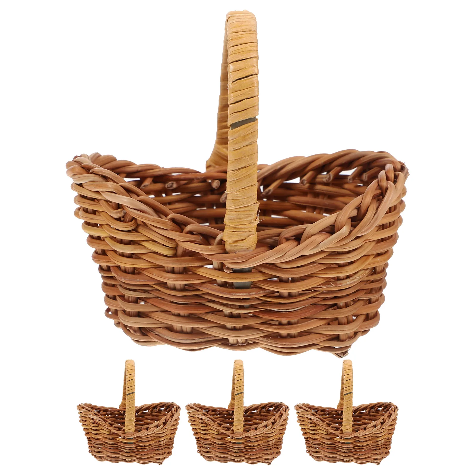 

4pcs Mini Baskets Natural Rattan Egg Shape Home Decor Photo Prop Miniature Woven Basket Storage Solution Basket Set