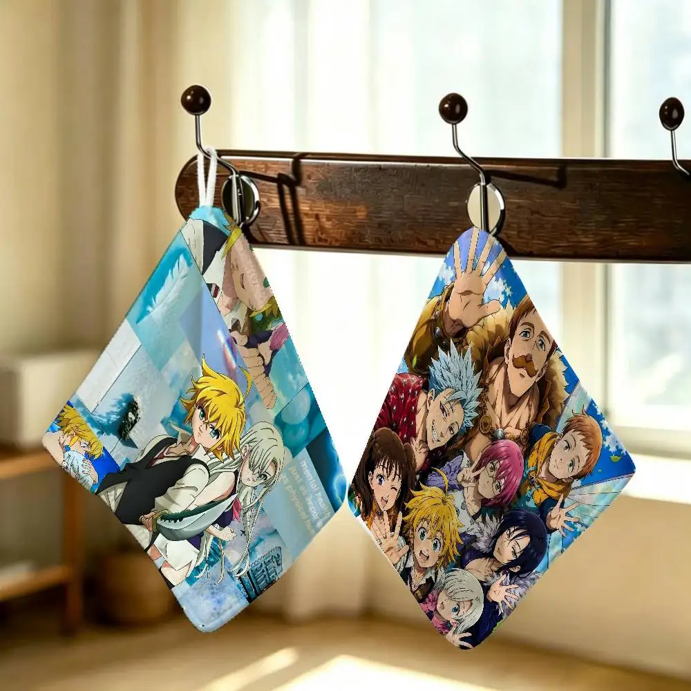 Hot Anime The Seven Deadlys Sins Hanging Style Hand Wiping Towel Polyester Cotton Anti-fade For Indoor Kitchen Living Room