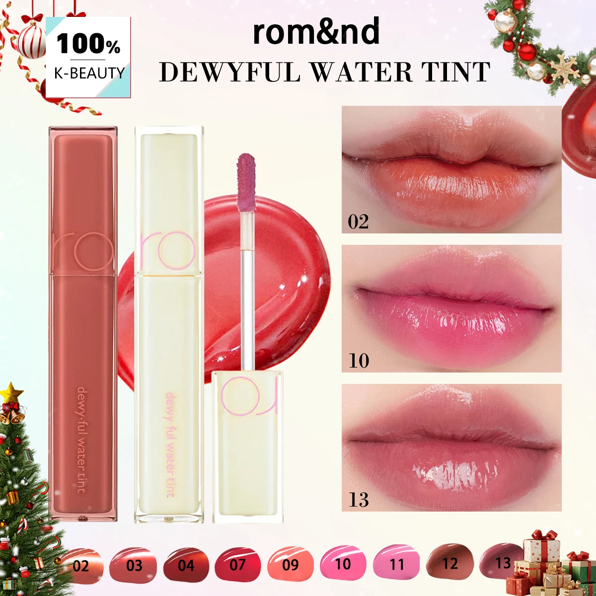 

rom&nd DEWYFUL WATER TINT, Легкий увлажняющий, Прозрачный глянцевый, Мягкие повседневные цвета, Блеск, Коллекция жидений, K-Красота, Корейский макияж