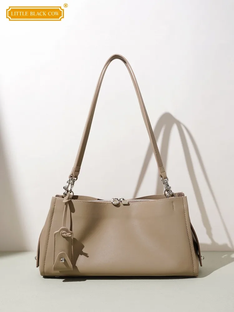 Elegant Women Cow Split Leather Underarm Bag Zipper Office Ladies Work Shoulder Bag Casual Totes Handbag New Designer Sling Bags