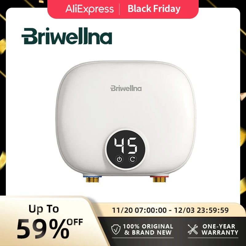 Calentador de agua eléctrico sin tanque Briwellna aerodinámico 110V/220V debajo del fregadero calentador de agua instantáneo sobre el fregadero