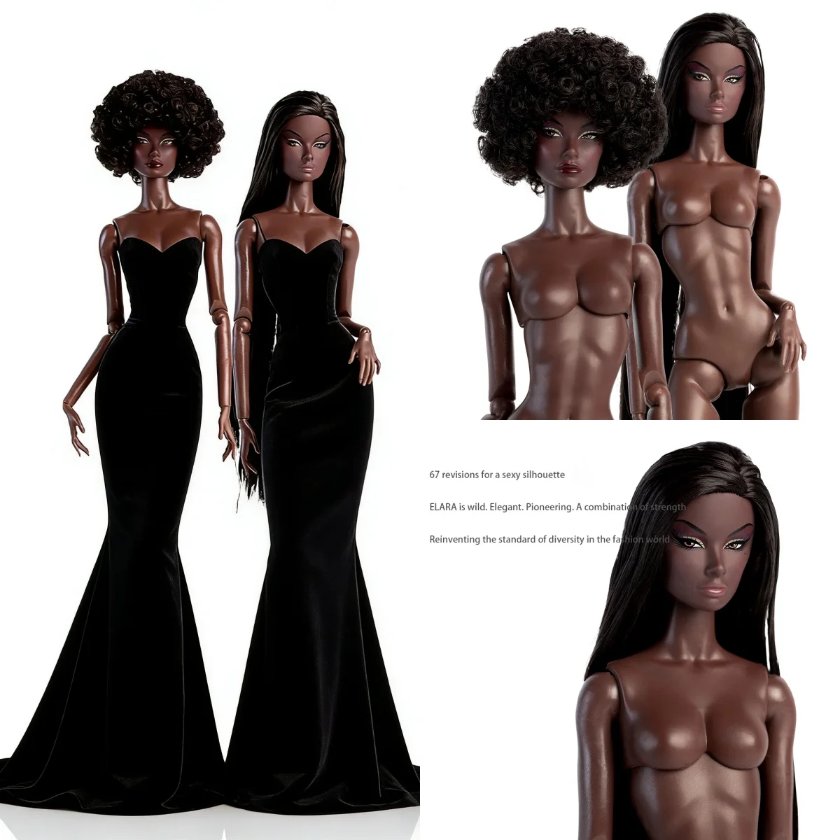 Xianxian Supermodel Doll Original Design Toy Charcoal Skin With 12 Joints 1/6 Fashion Curly/Straight Hair Exquisite Makeup Doll