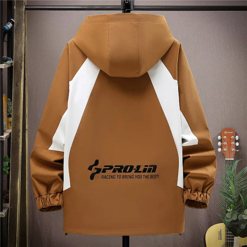 Casual Hooded Men's jackets 2025 Spring Autumn Youth Streetwear Fashion Loose Cargo Coats Outdoor Short Windbreaker Top Clothing