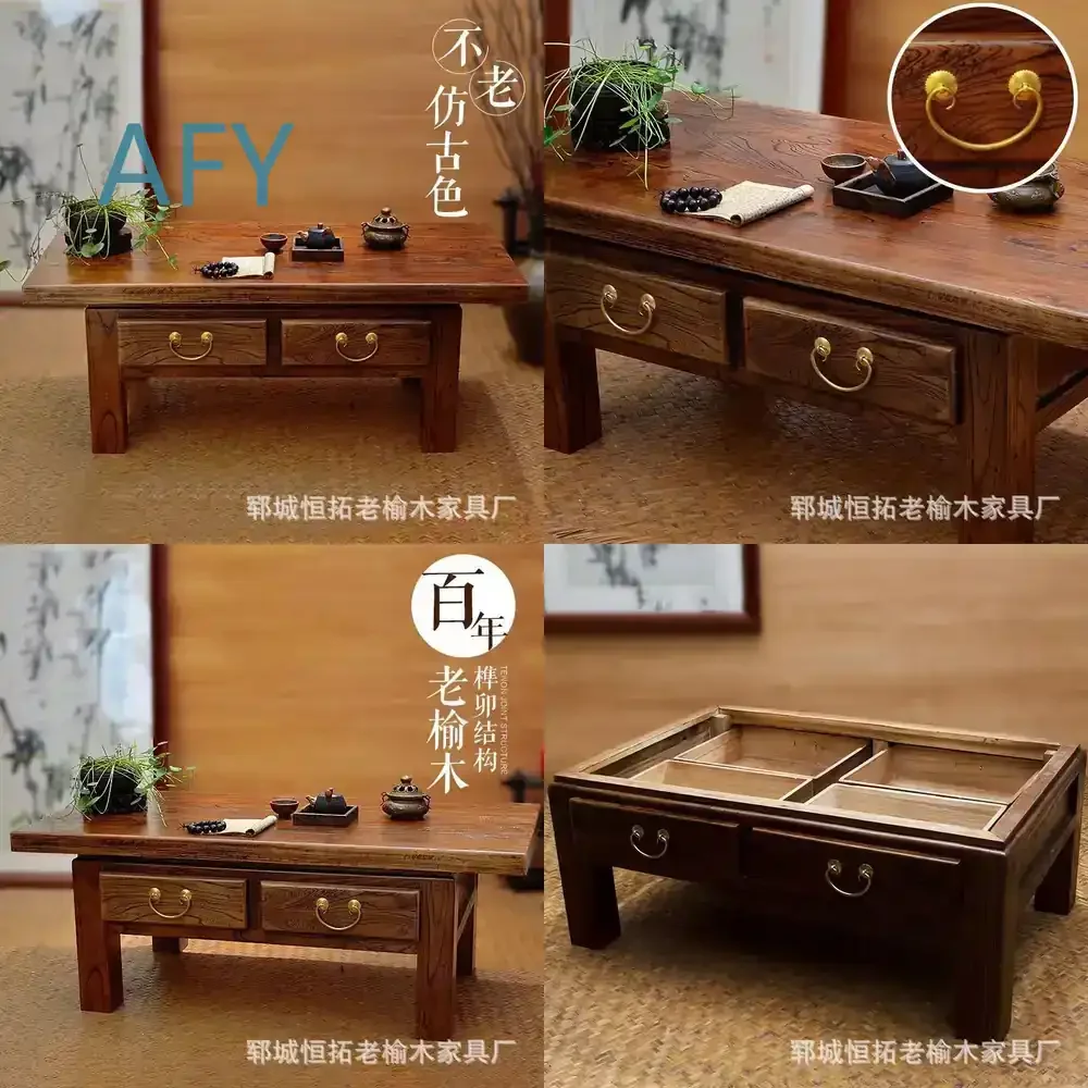 Rectangular Tea Table for Small Living Rooms Made of Old Elm Wood Suitable for Kung Fu Tea Ceremony Window Seat and Compact