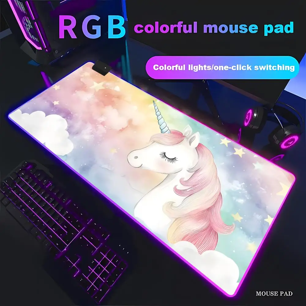 

Большой коврик для мыши HDRGB Large Rainybow Unicorn с нескользящей резиновой основой, настольный коврик для клавиатуры и компьютерных игровых аксессуаров, офисный коврик HYBXAXC