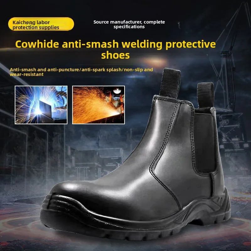 Industrielle, wasserdichte Sicherheitsschuhe mit stoß- und durchtrittsicherem Stahlkappenschutz, Obermaterial aus Leder, Schutzschuhe für Bauarbeiten_voghion.com