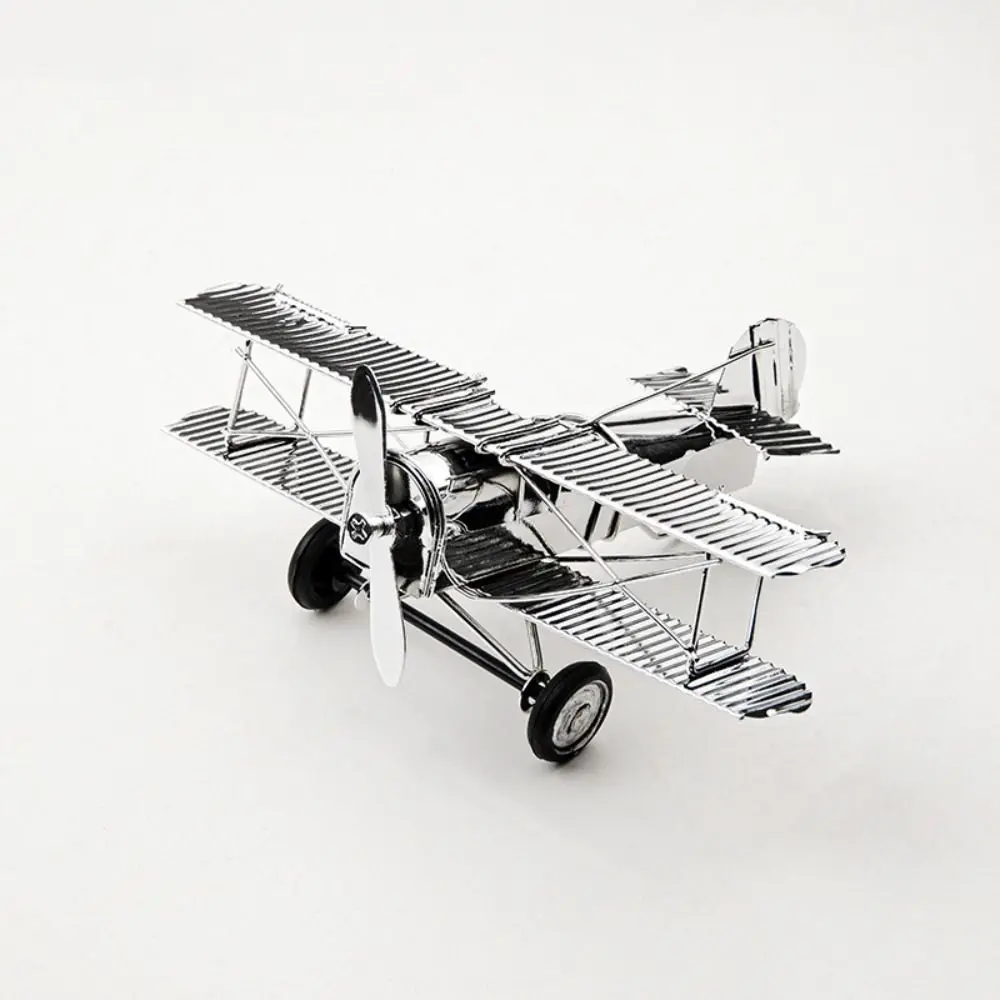 Kawaii Vintage Metal Planes Model Mini Exquisite Glider Biplane Pendant Model Durable Modern Kids Airplane Toy Office