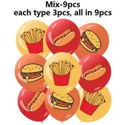 9pcs Fast Food Theme Birthday Decoration Latex Balloon Set,Hamburger,Hot Dog, Fries Balloon Set