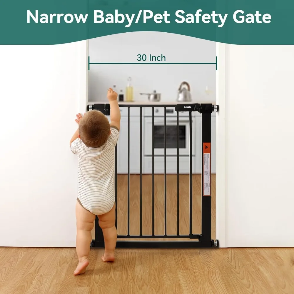 27-30 Inch Narrow Easy Install Baby Gate, Fit for Small Stairs & Doorways, Auto-Close Design,Pressure Mounted Gate