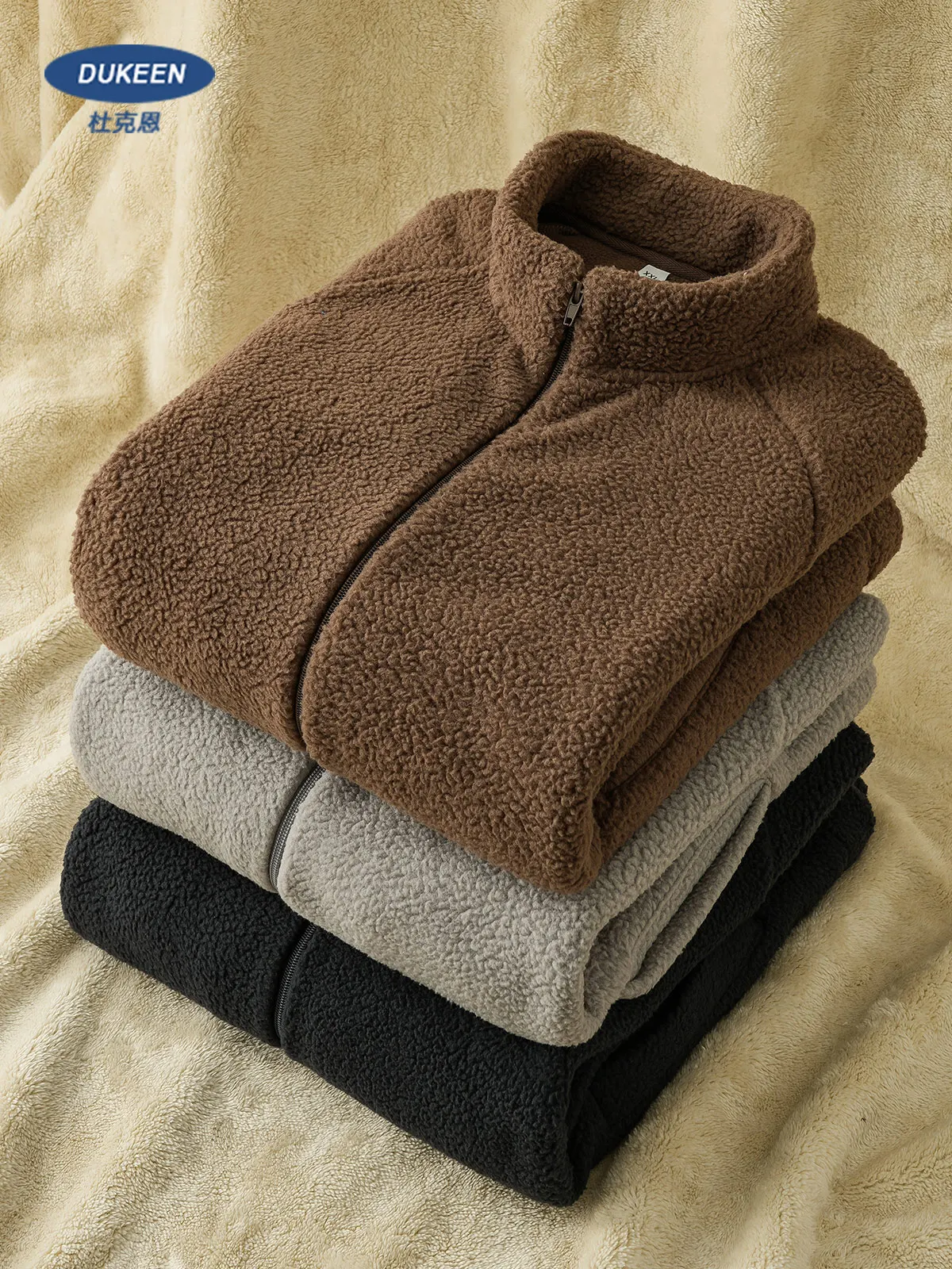 

Dukeen Fleece Men's Jacket 2025 Winter New Fashion Warm Full-Zip Stand Collar Basic Sweatshirts Men's Clothing