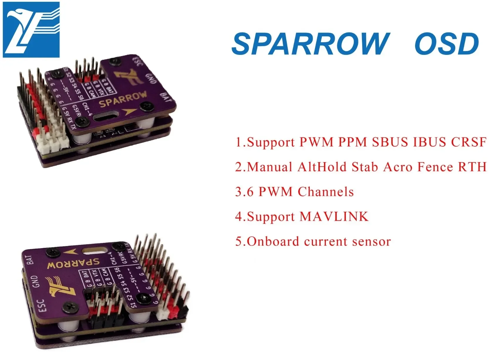 Lefei Sparrow 3 OSD Flight Controller Gyro Stabilization Return Home Support SBUS PPM IBUSP WM CRSF For RC Airplane