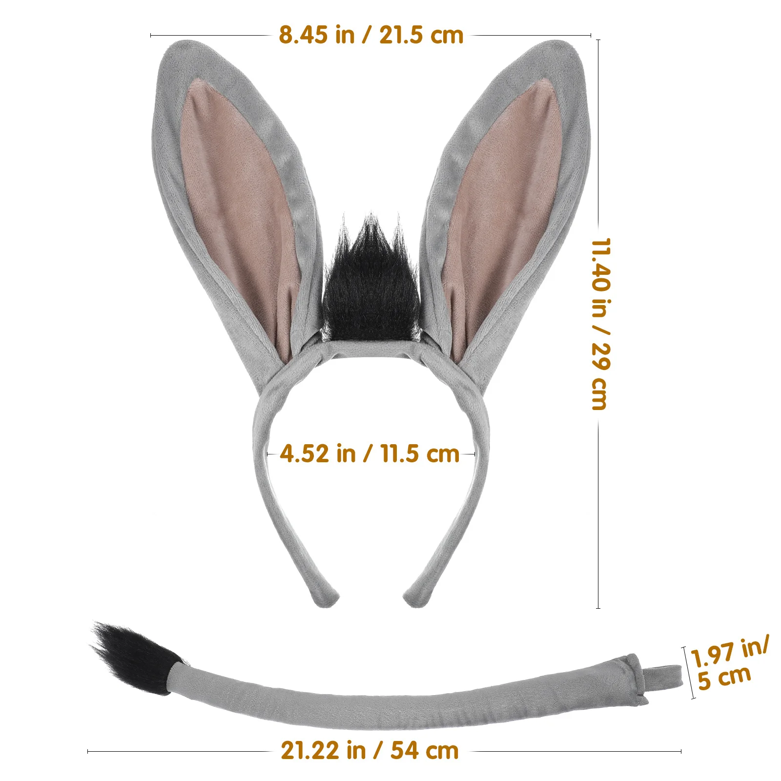 Diadema de burro, conjunto de cola, accesorios de disfraz de animales para niños y adultos, recuerdos de fiesta de zoológico de granja, Halloween, Pascua, cumpleaños