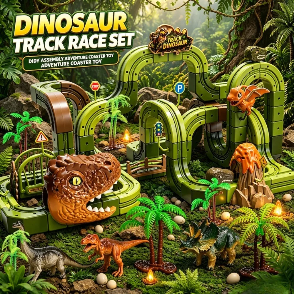 3D Magic Electric Dinosaur Track Car Anti Gravity Roller Coaster DIY Magnetic Blocks Construction Racing Game Toy Christmas Gift