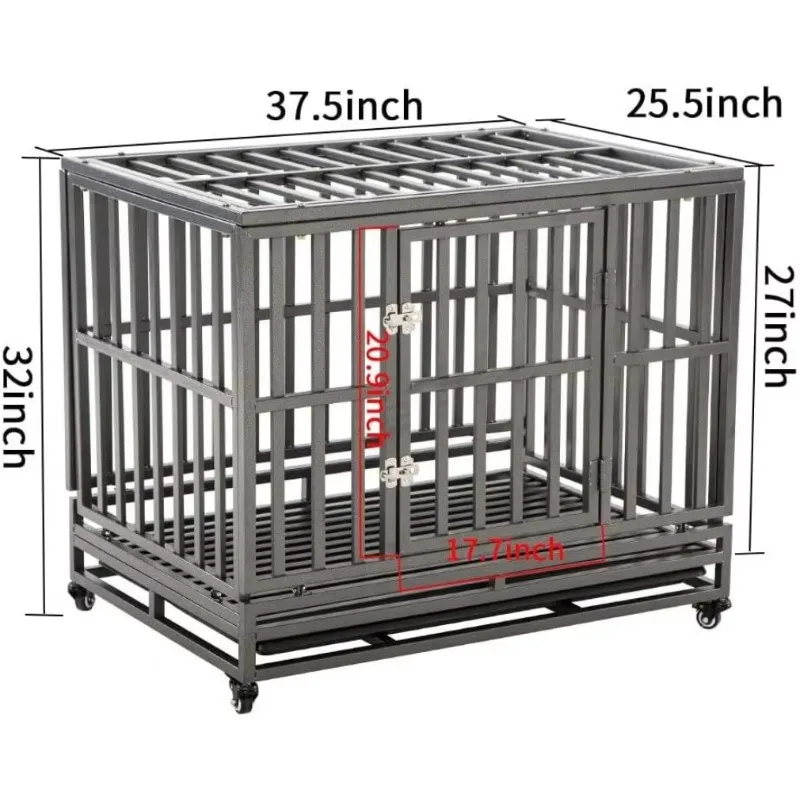 38 Inch Heavy Duty Dog Cage Metal Kennel and Crate for Large Dogs,Easy to Assemble Pet Playpen with Four Wheels,Black