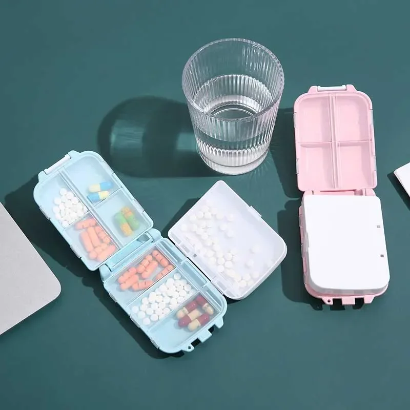 Portable medicine box foldable three-layer 8-grid small medicine box pill packaging storage box