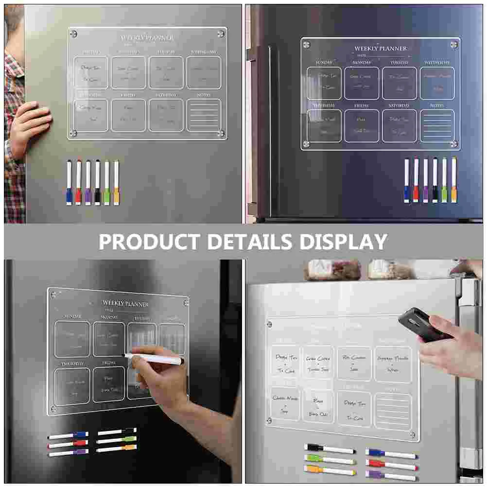 Weekly Plan Writing Board Clear Acrylic Dry Erase for Fridge Refrigerator Practical Blank Calendar Rewritable Magnetic