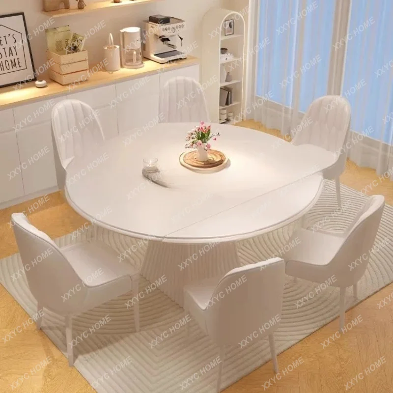 Slate dining table household living room small apartment, household cream wind variable round table