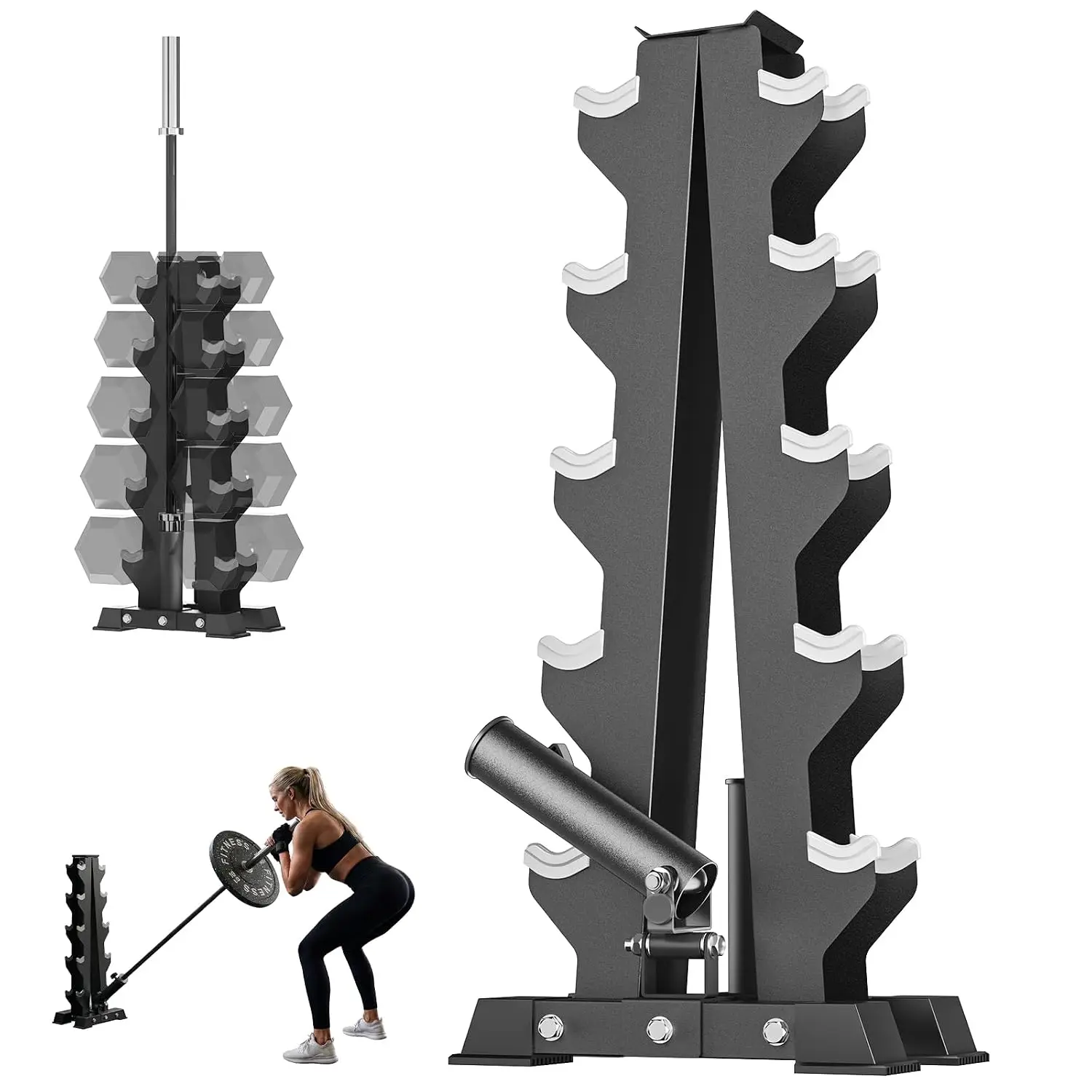 A-Frame Dumbbell Stand, Dumbbell Barbell Storage & T Bar Row for Home Gym