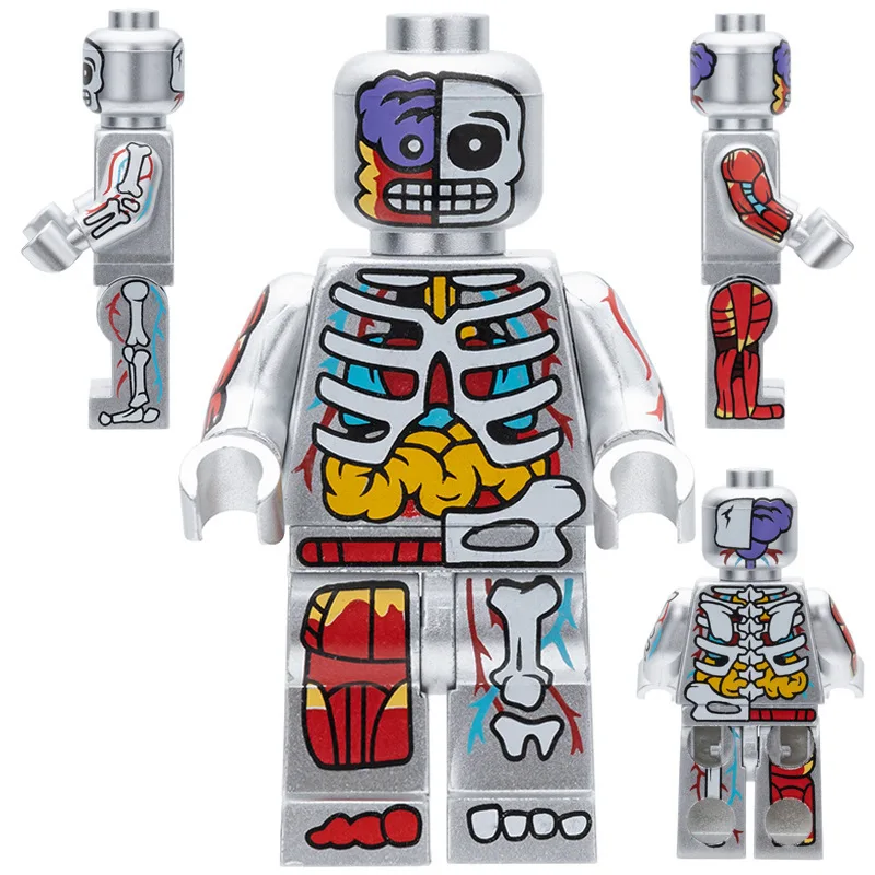 Cartoon Transparent Human Anime Muscle Anatomy Skeletal Bodys Action Figures Building Blocks Toys for Children Gifts