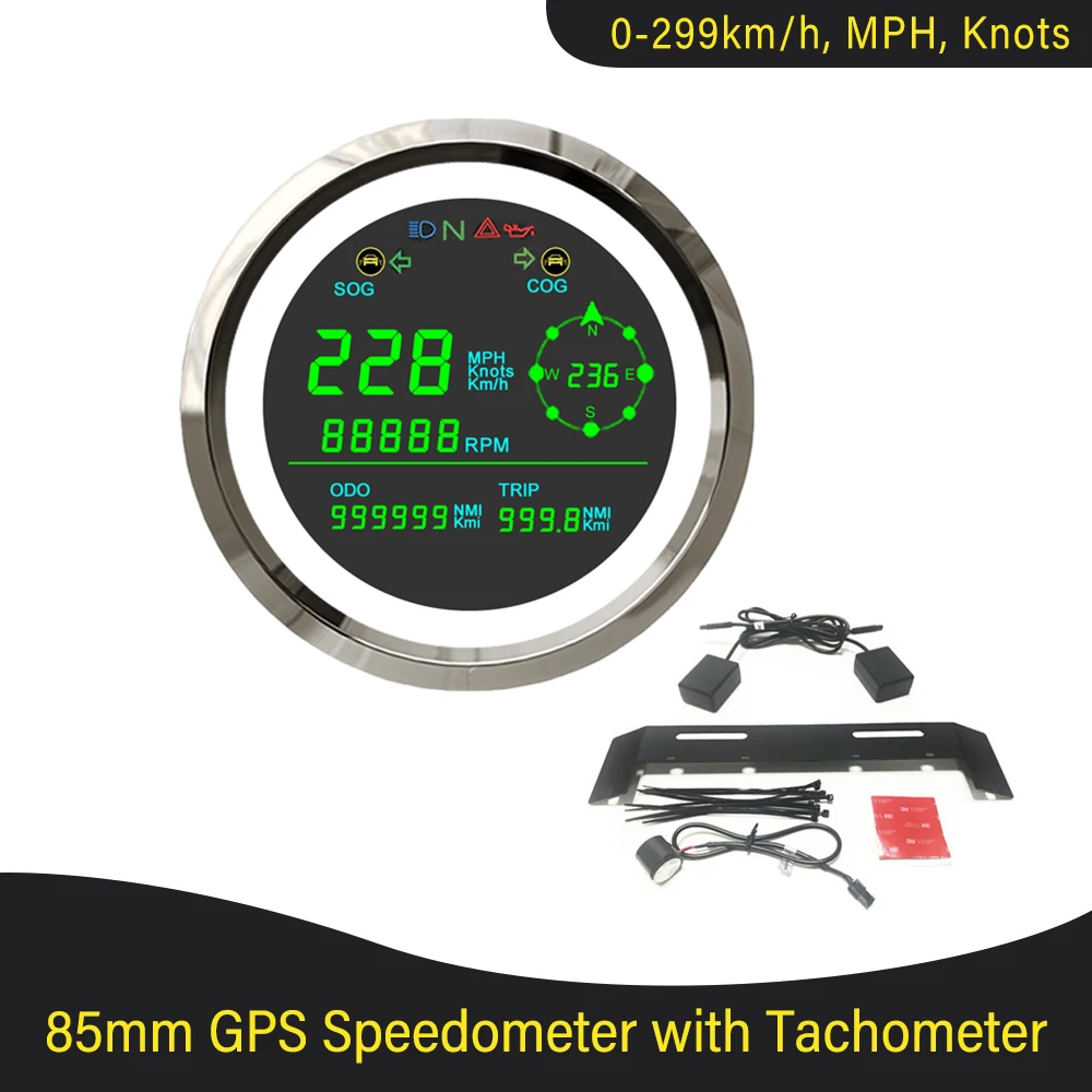 ELING 85mm GPS speedometer digital for Cars 0-299km/h MPH Knots with Tachometer 0-19999RPM for Car Truck Boat with Hour Meter