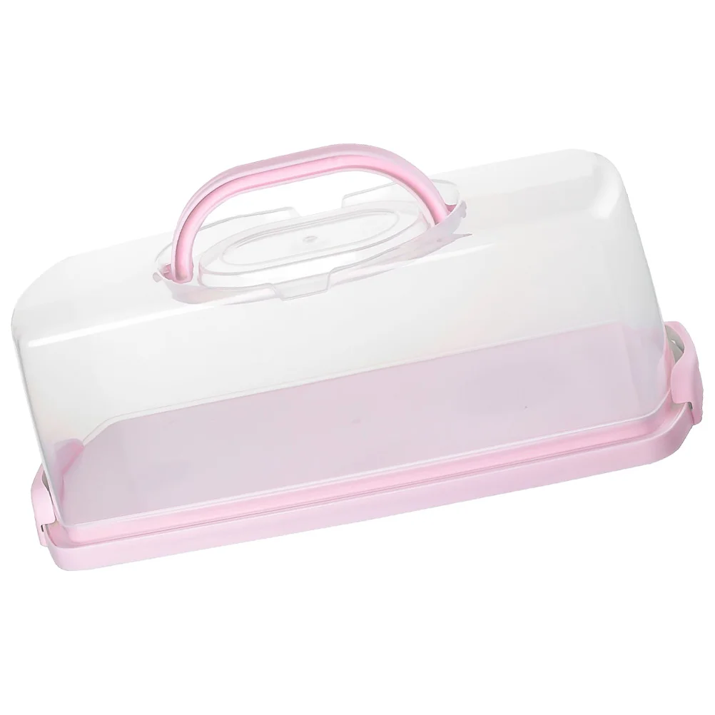 Portable Plastic Bread Box Baking Cake Box Toast Bread Wrapping Box Container with Handle Durable and Easy to Carry Pink Color