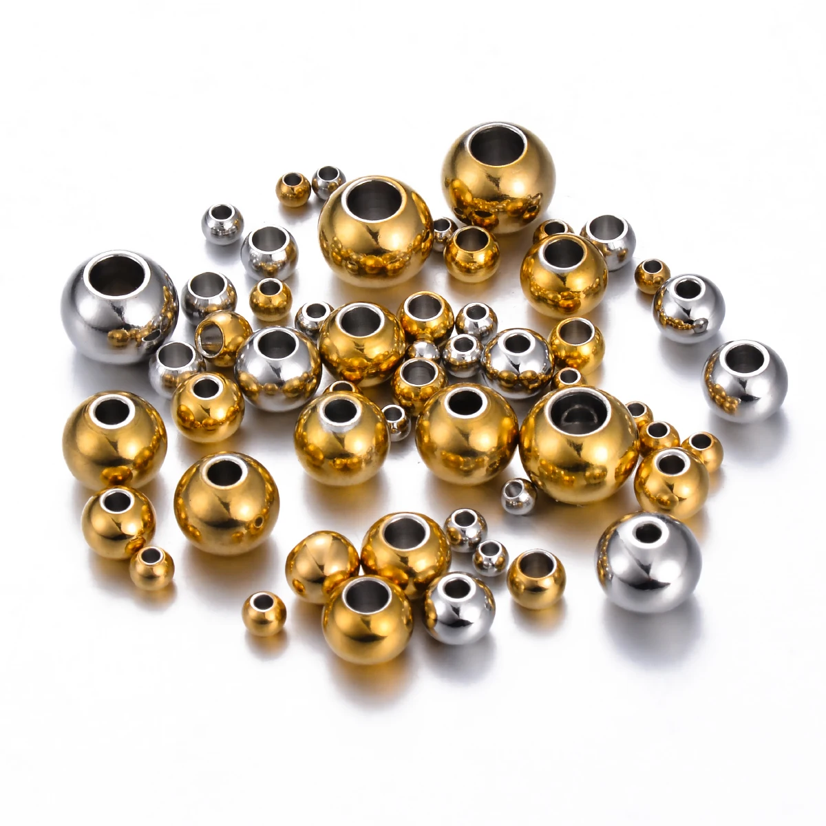 30Pcs Wholesale Round Spacer Beads Gold Steel Color Stainless Steel Accessories DIY Bracelet Necklace Jewelry Making Supplies