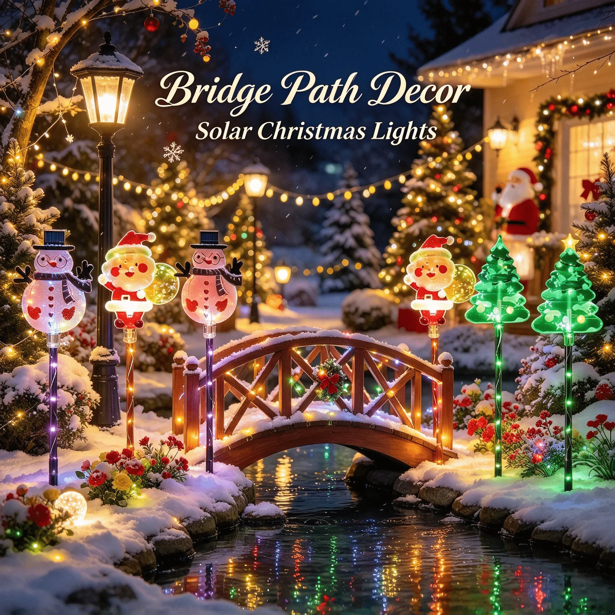 Solar Christmas Lawn Stake Lights Outdoor Waterproof Multi-color 6 in 1 for Santa Snowman Tree Holiday Yard Garden Decor